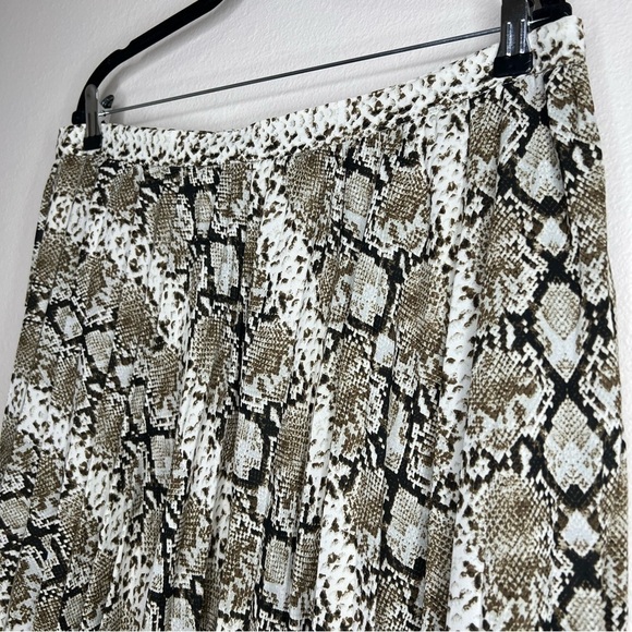 Banana Republic Ivory Brown Black Snake Animal print Pleated Midi Skirt Sz 16 - Picture 5 of 9